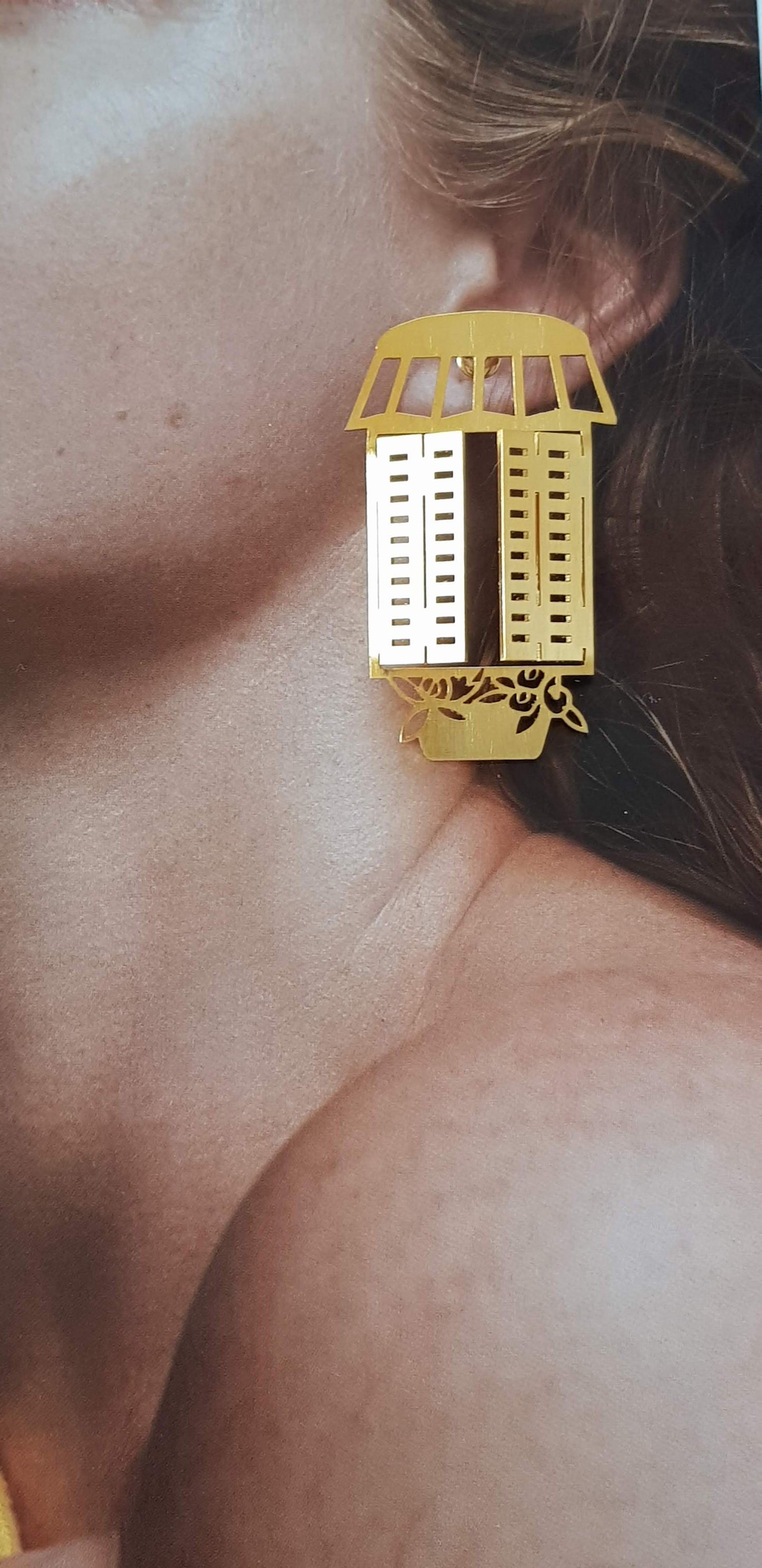 Shebbak Earrings | Open Windows With Shutters And Flowers