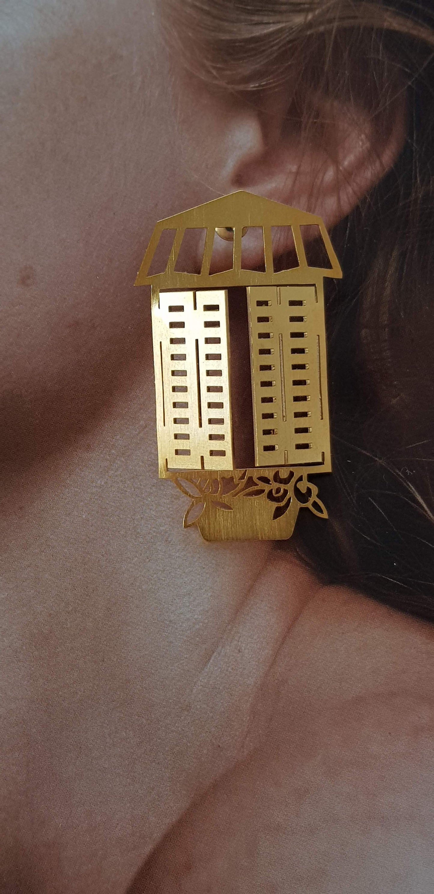 Shebbak Earrings | Open Windows With Shutters And Flowers