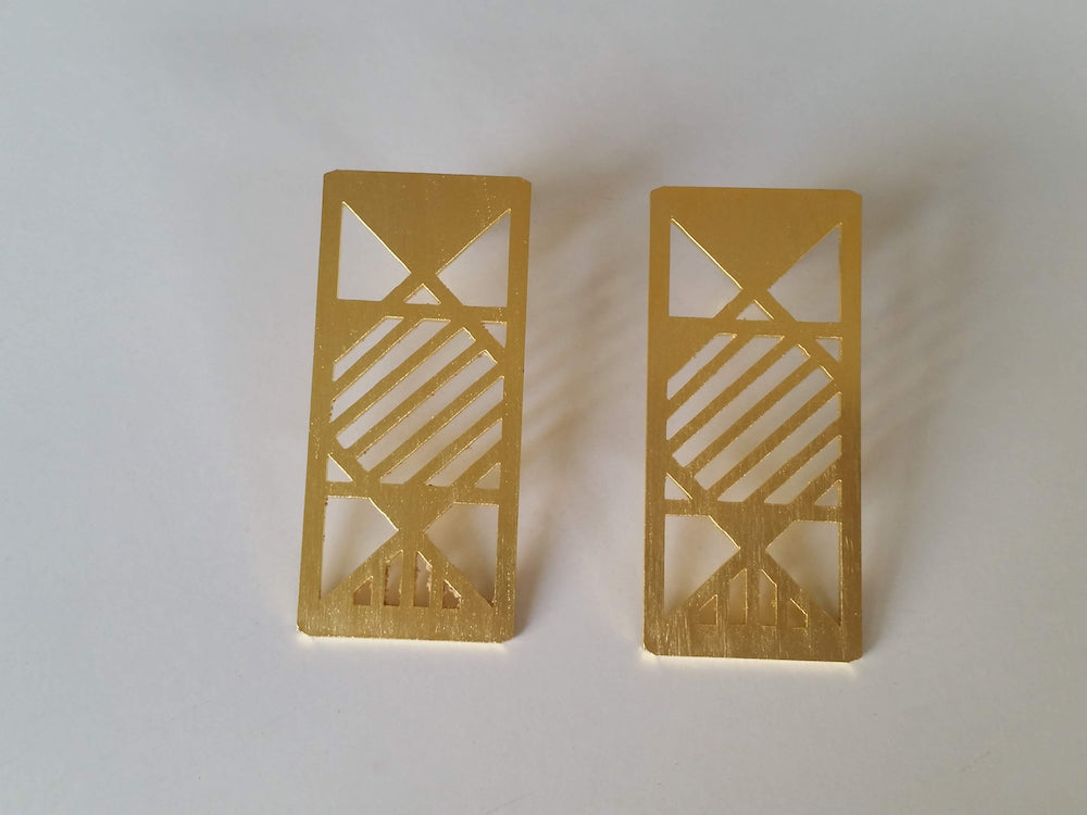 Golden Stripes Rectangular Earrings Pair - Architecture Inspired