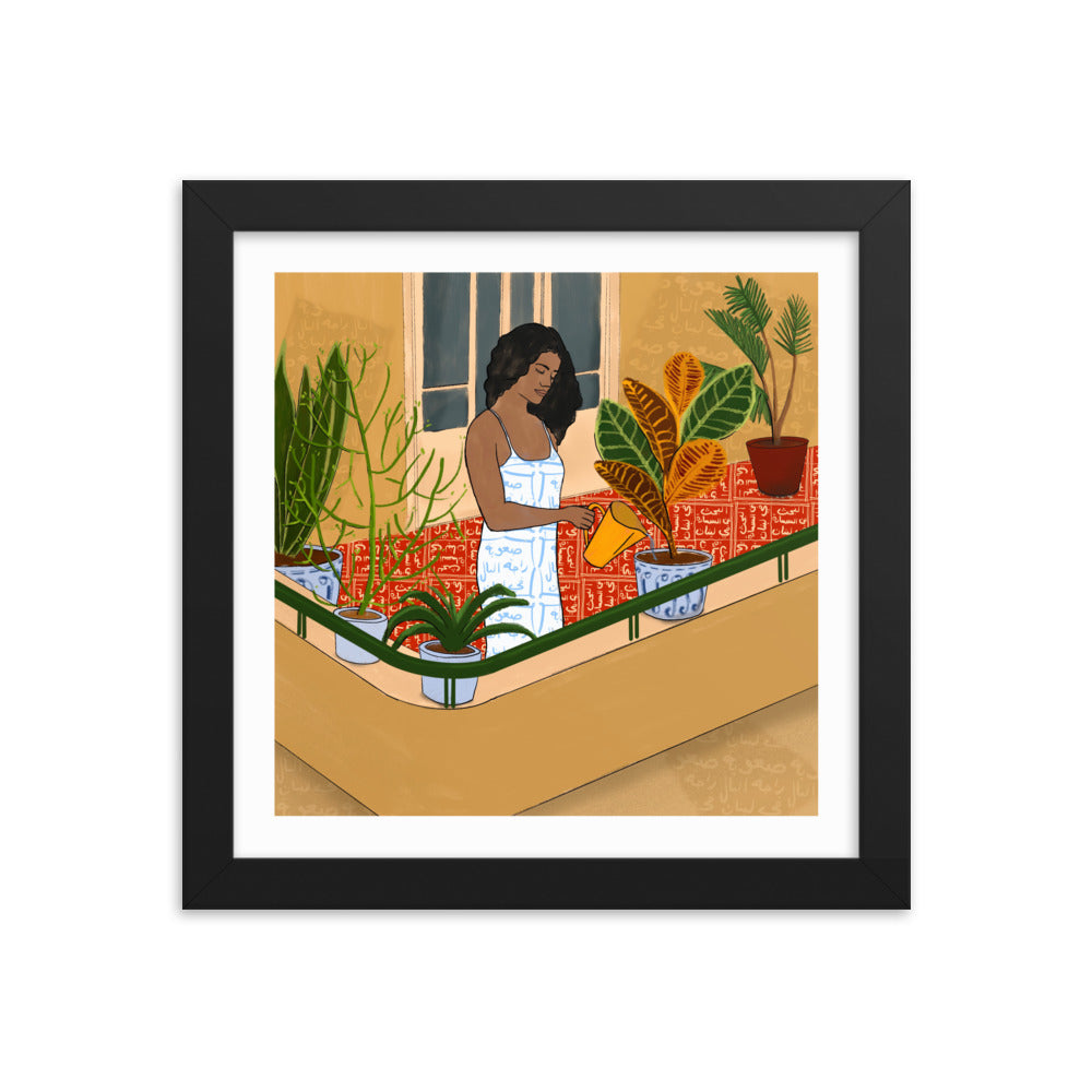 Piece of Mind Art Prints 3/3 - Woman Watering Her Plants Poster- Frame Included