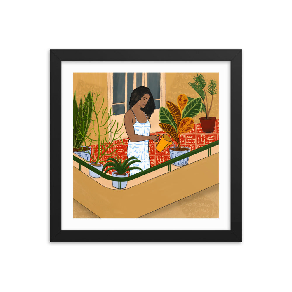 Piece of Mind Art Prints 3/3 - Woman Watering Her Plants Poster- Frame Included