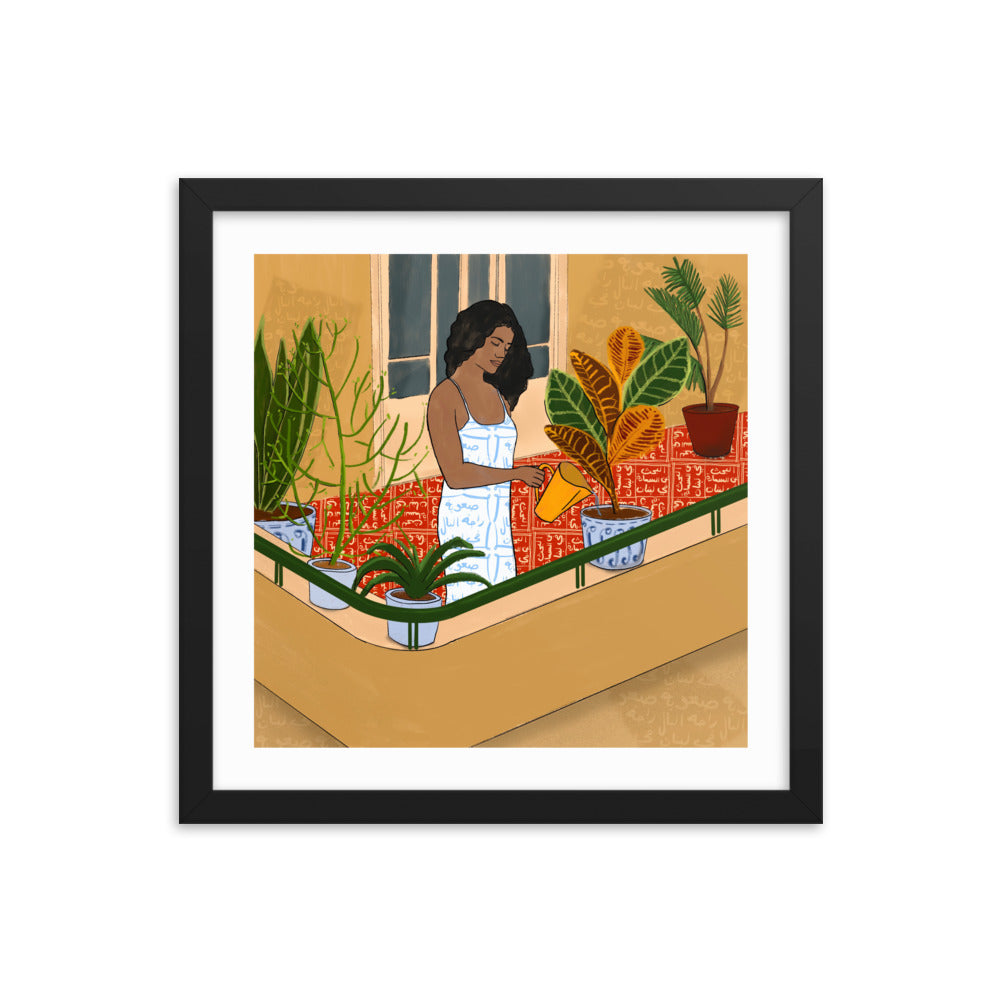 Piece of Mind Art Prints 3/3 - Woman Watering Her Plants Poster- Frame Included