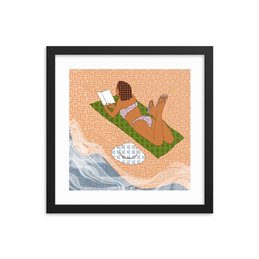 Peace of Mind Art prints Collection 2/3 - Reading at the Beach Poster - Frame Included