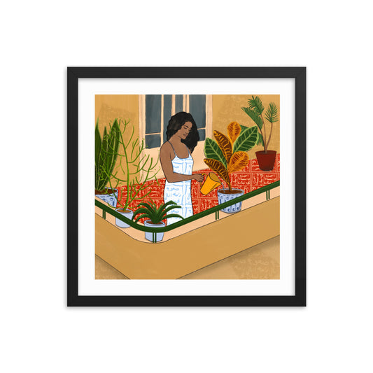 Piece of Mind Art Prints 3/3 - Woman Watering Her Plants Poster-  Frame Included