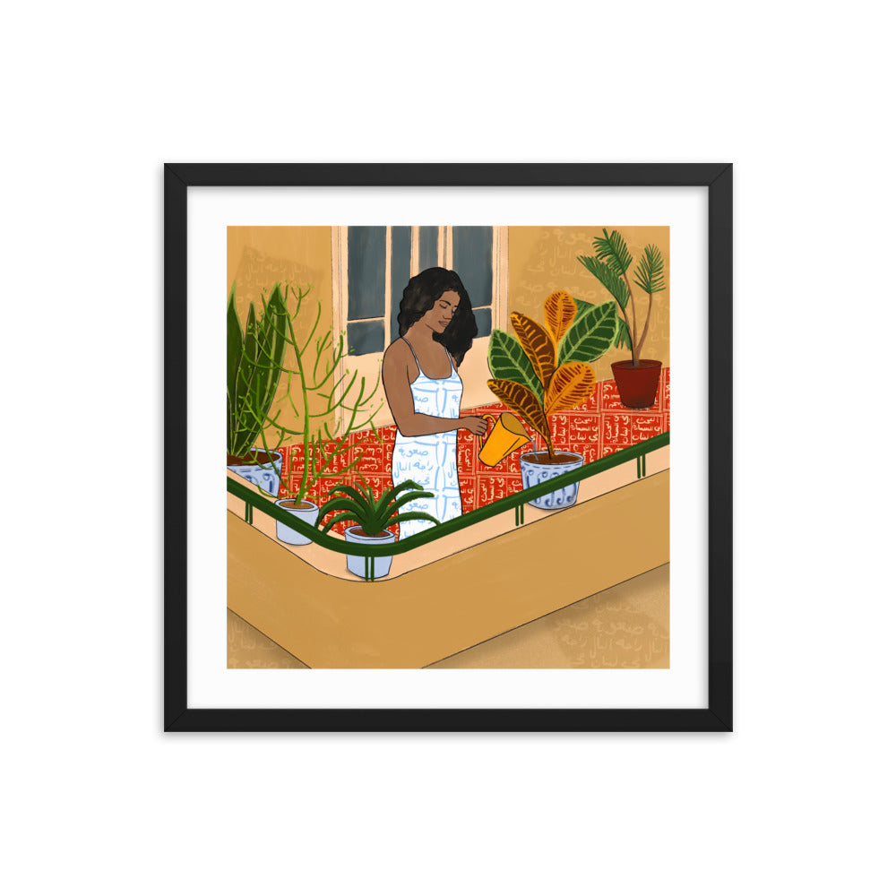 Piece of Mind Art Prints 3/3 - Woman Watering Her Plants Poster- Frame Included