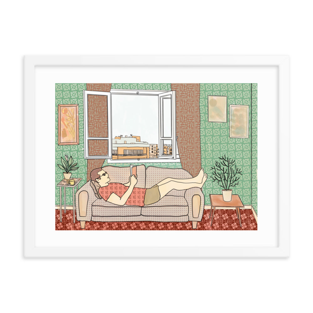 Peace of Mind Art prints Collection 1/3 - Reading in Beirut Framed poster - Frame Included