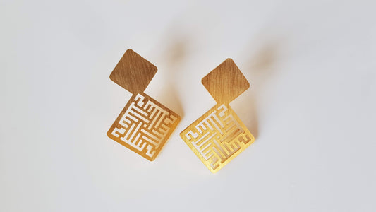 Salam Arabic Calligraphy Dangling Golden Earrings