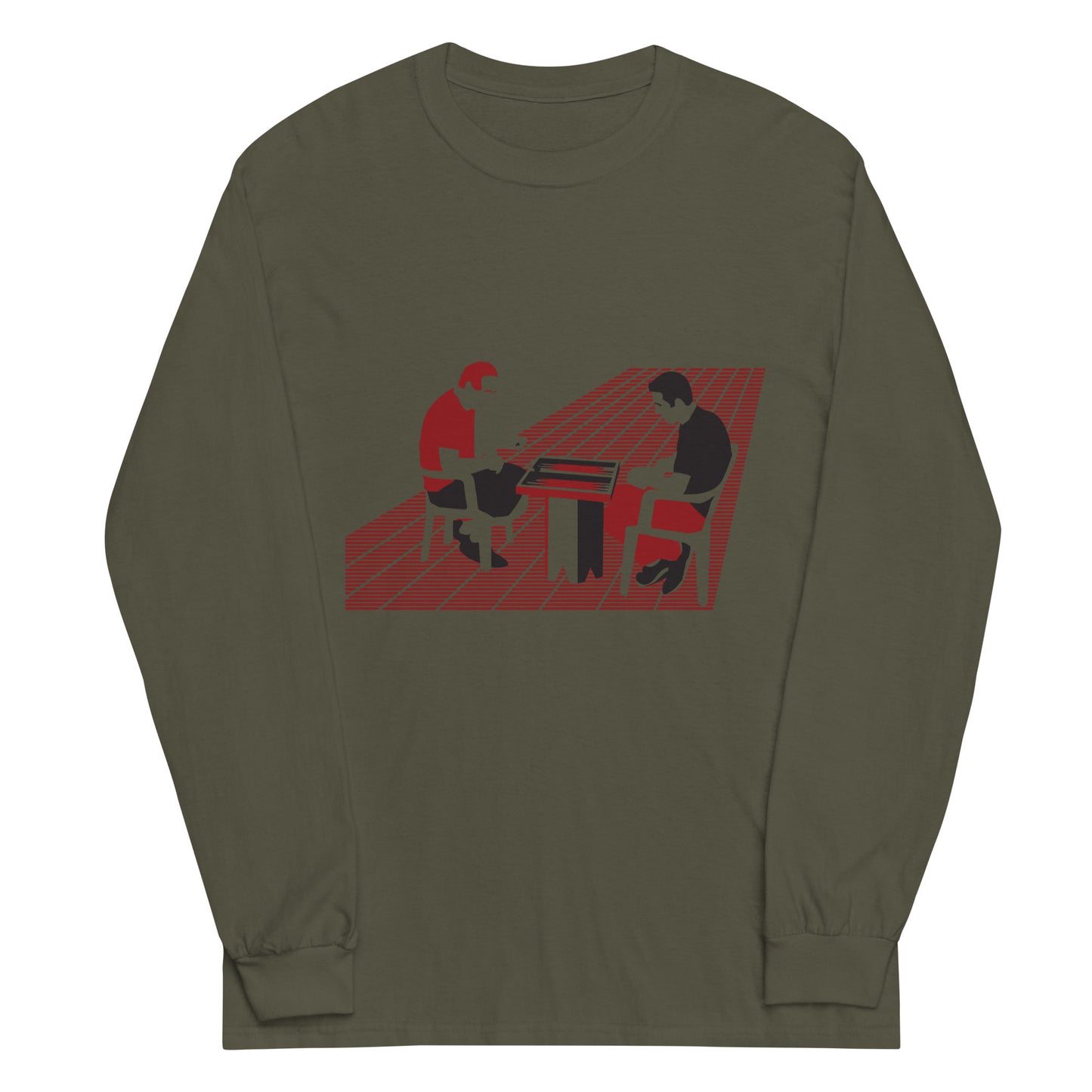 Backgammon Players Tee - Men’s Long Sleeve Shirt - Tawleh, Tavla playing on sidewalk, blue green white grey colors