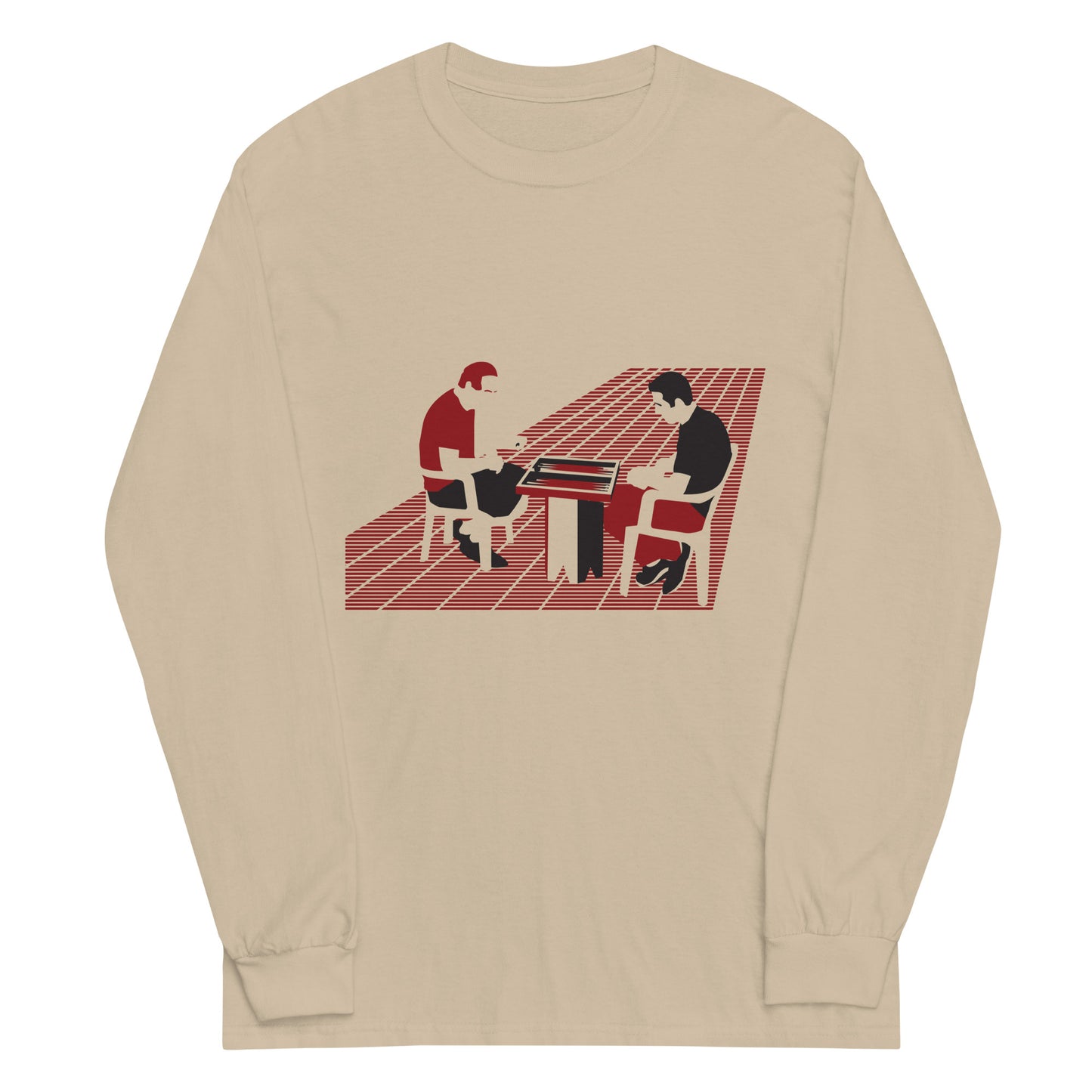 Backgammon Players Tee - Men’s Long Sleeve Shirt - Tawleh, Tavla playing on sidewalk, blue green white grey colors
