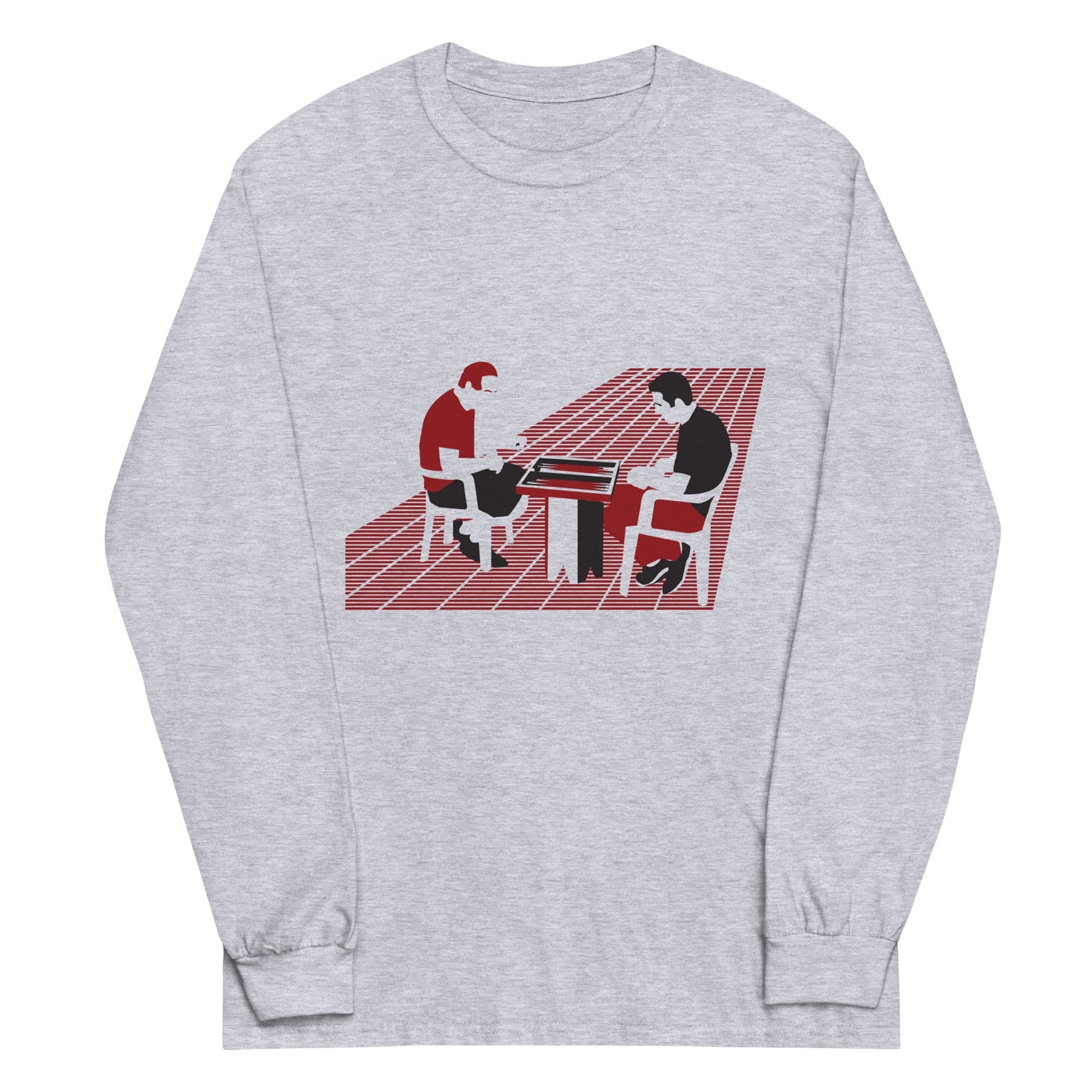 Backgammon Players Tee - Men’s Long Sleeve Shirt - Tawleh, Tavla playing on sidewalk, blue green white grey colors