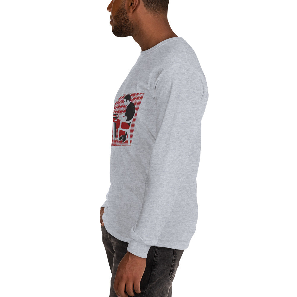 Backgammon Players Tee - Men’s Long Sleeve Shirt - Tawleh, Tavla playing on sidewalk, blue green white grey colors