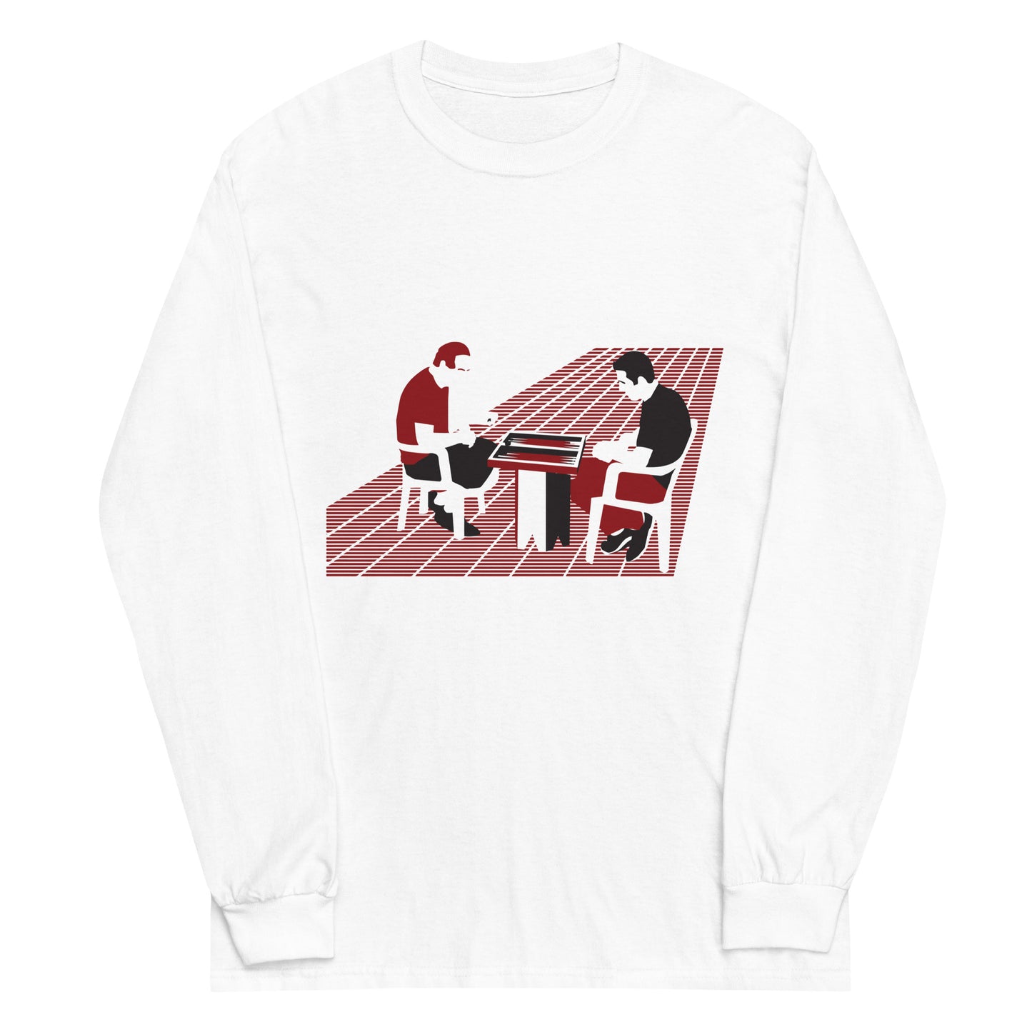 Backgammon Players Tee - Men’s Long Sleeve Shirt - Tawleh, Tavla playing on sidewalk, blue green white grey colors