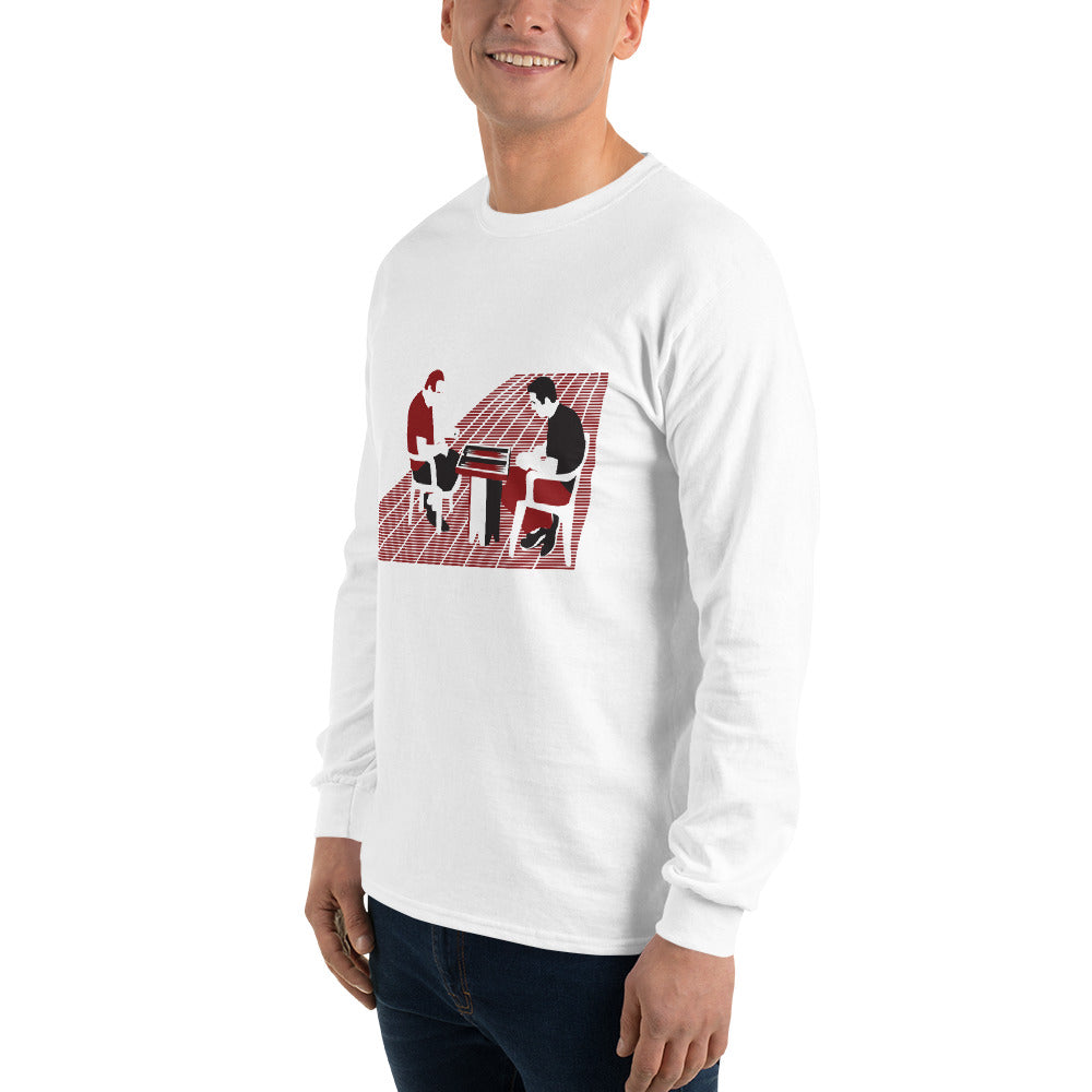 Backgammon Players Tee - Men’s Long Sleeve Shirt - Tawleh, Tavla playing on sidewalk, blue green white grey colors