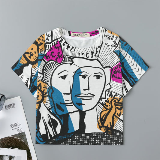Illustrated cropped Raglan T-shirt With Short Sleeve
