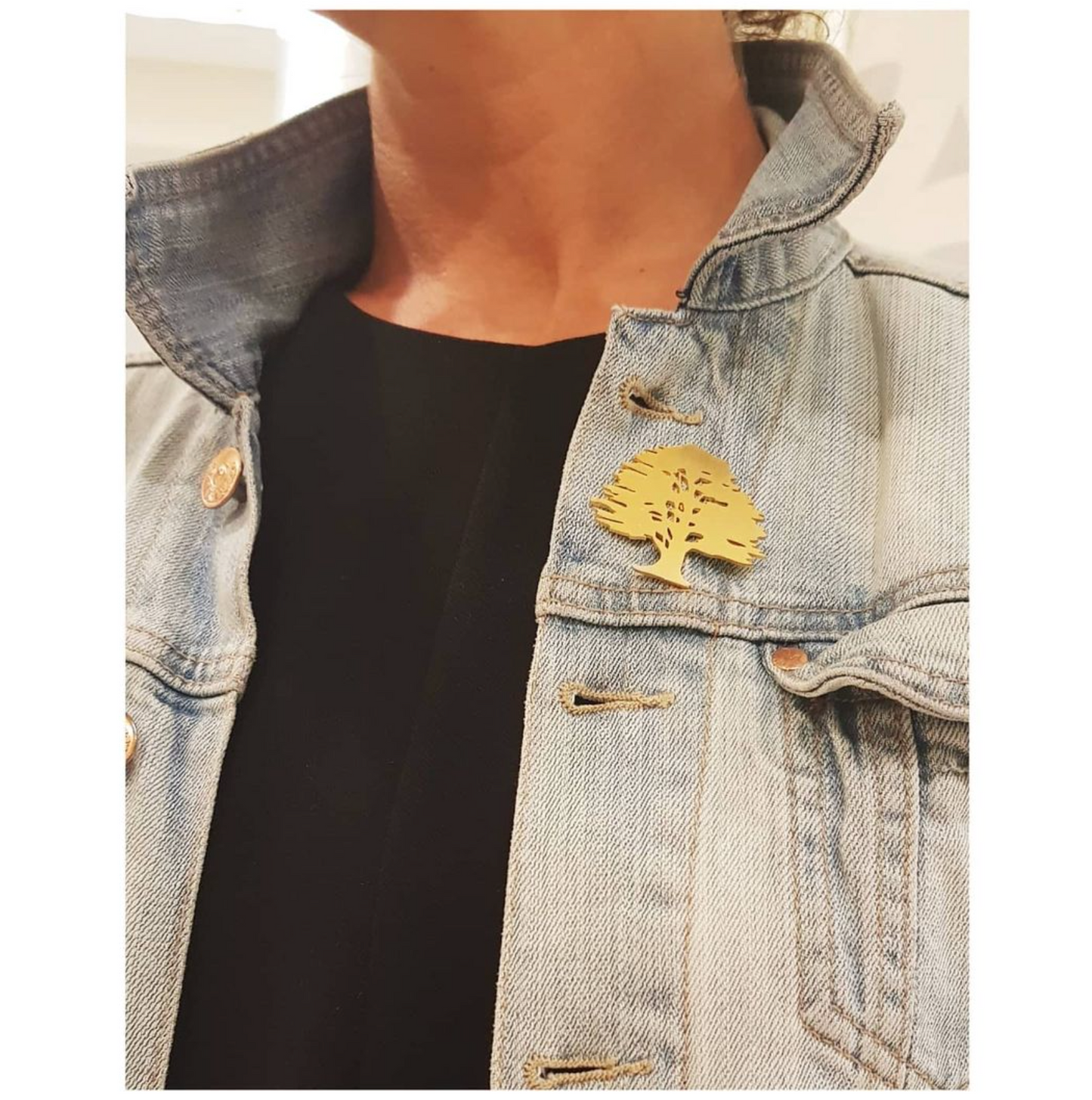 Cedar Tree Pin Gold-Plated and Handmade Jewelry Pin / Brooch