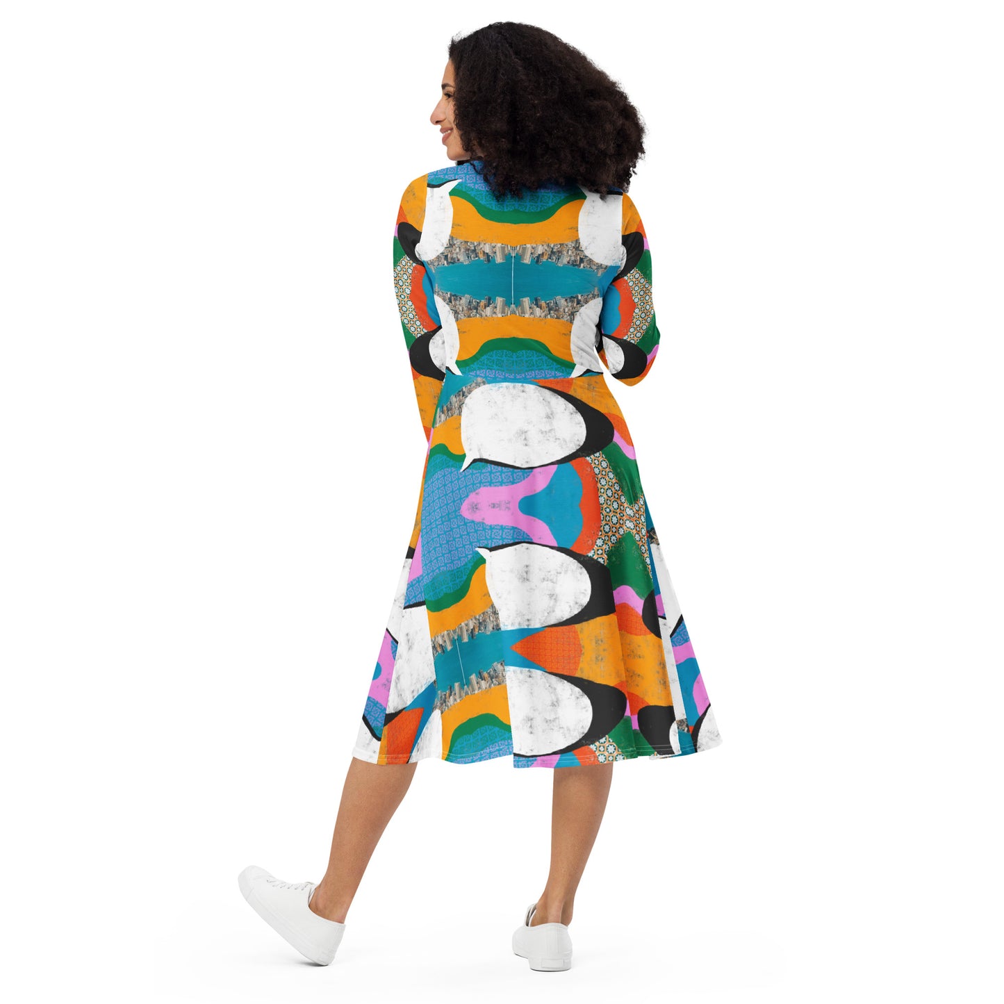 Oul-Shi / Say Something Colorful Print Long Sleeve Midi Dress
