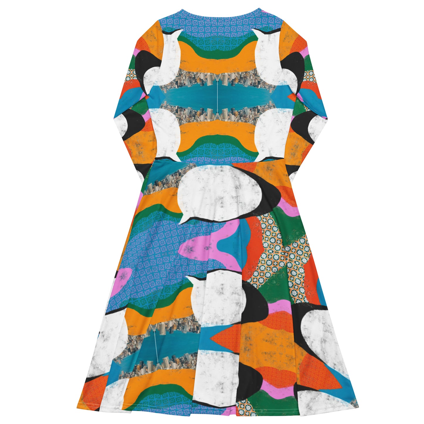 Oul-Shi / Say Something Colorful Print Long Sleeve Midi Dress