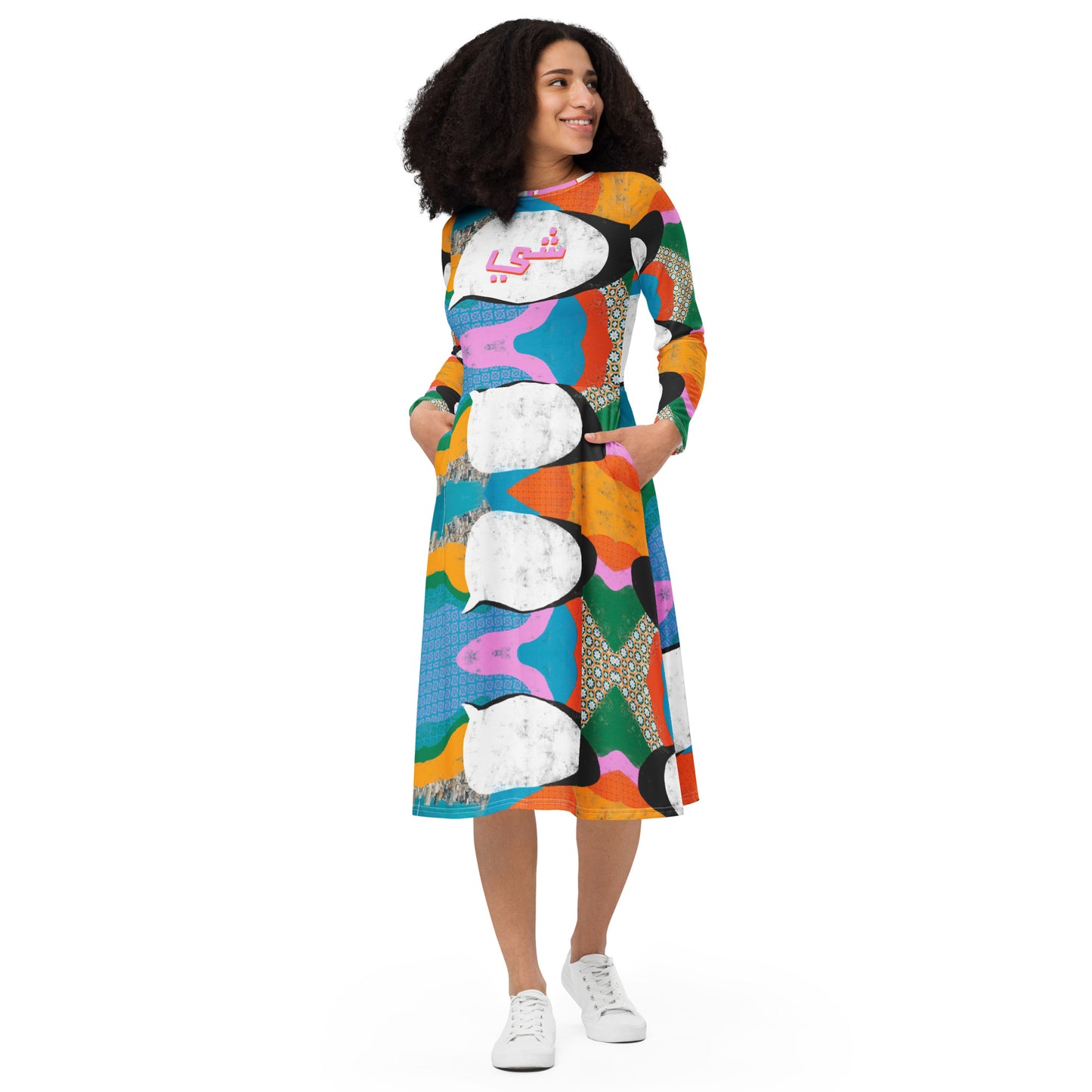 Oul-Shi / Say Something Colorful Print Long Sleeve Midi Dress