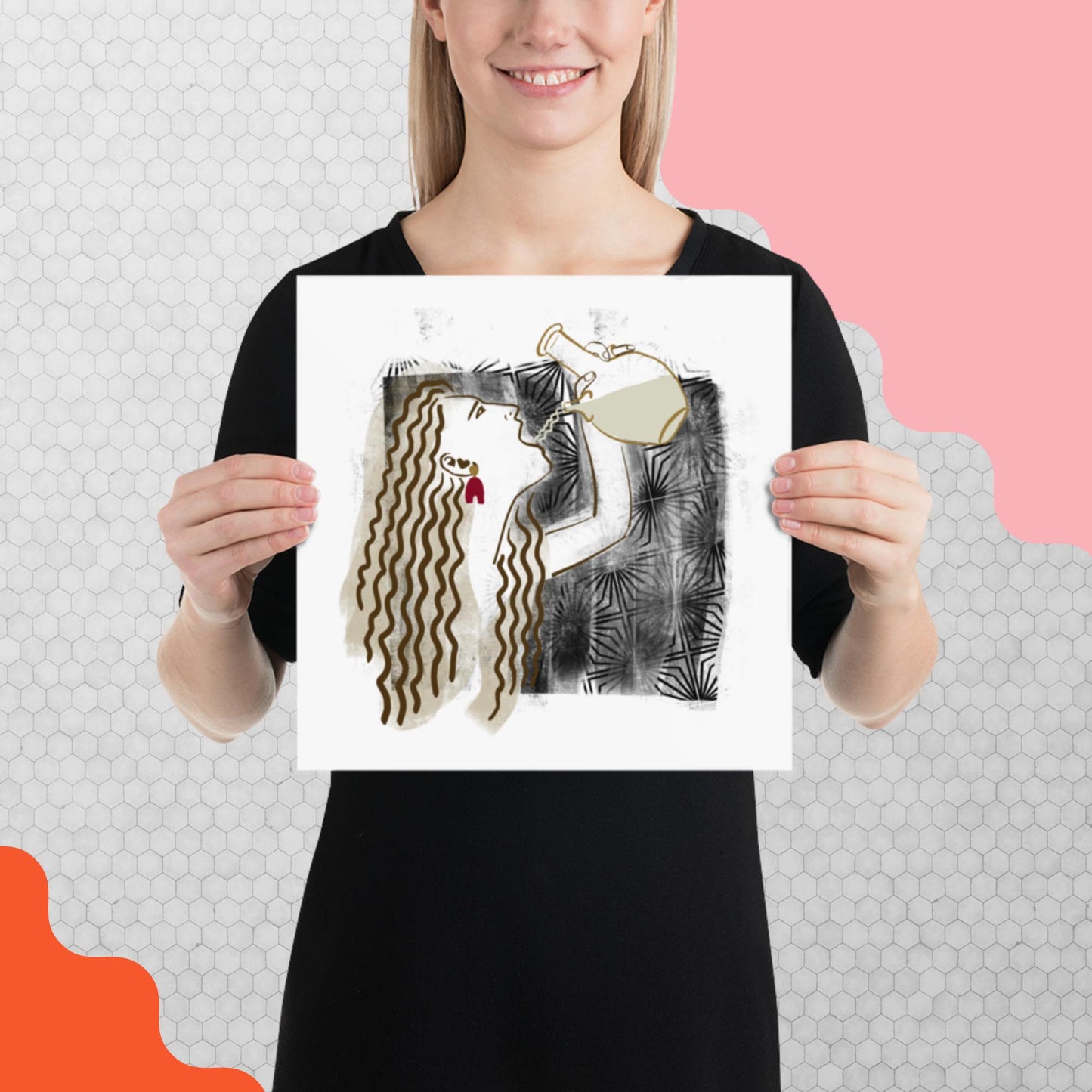 Hayat Poster 2- Woman Drinking Water Art Print/ Poster - No Frame