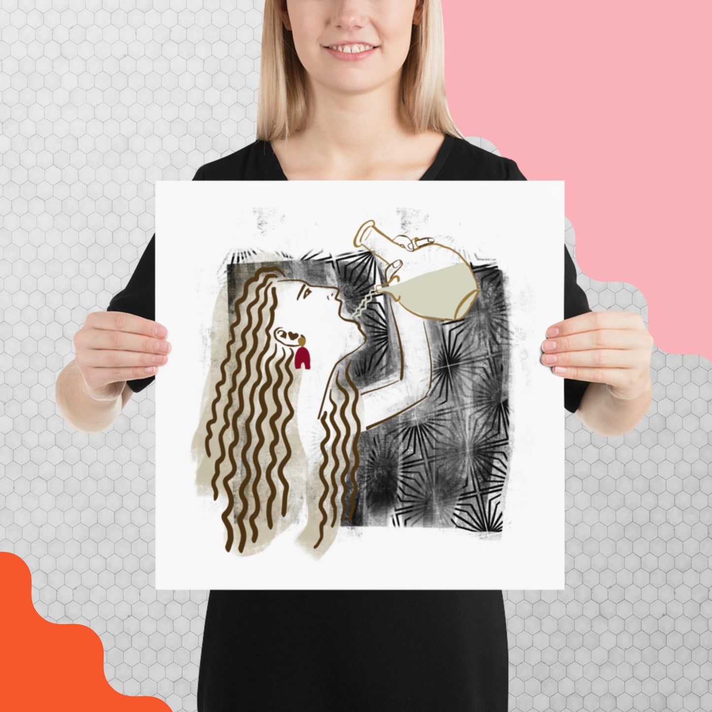Hayat Poster 2- Woman Drinking Water Art Print/ Poster - No Frame