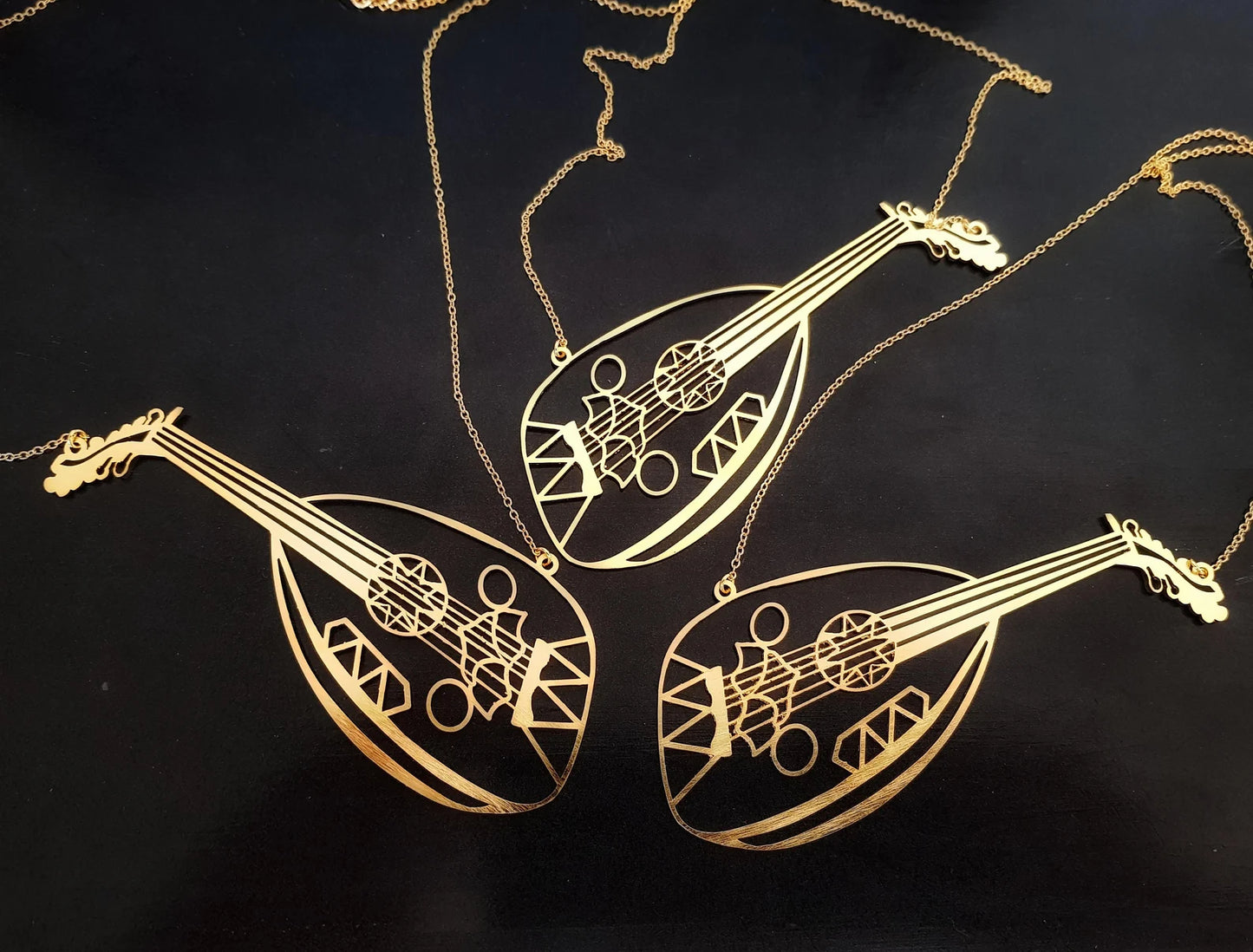Oud Musical Instrument Golden Statement Necklace