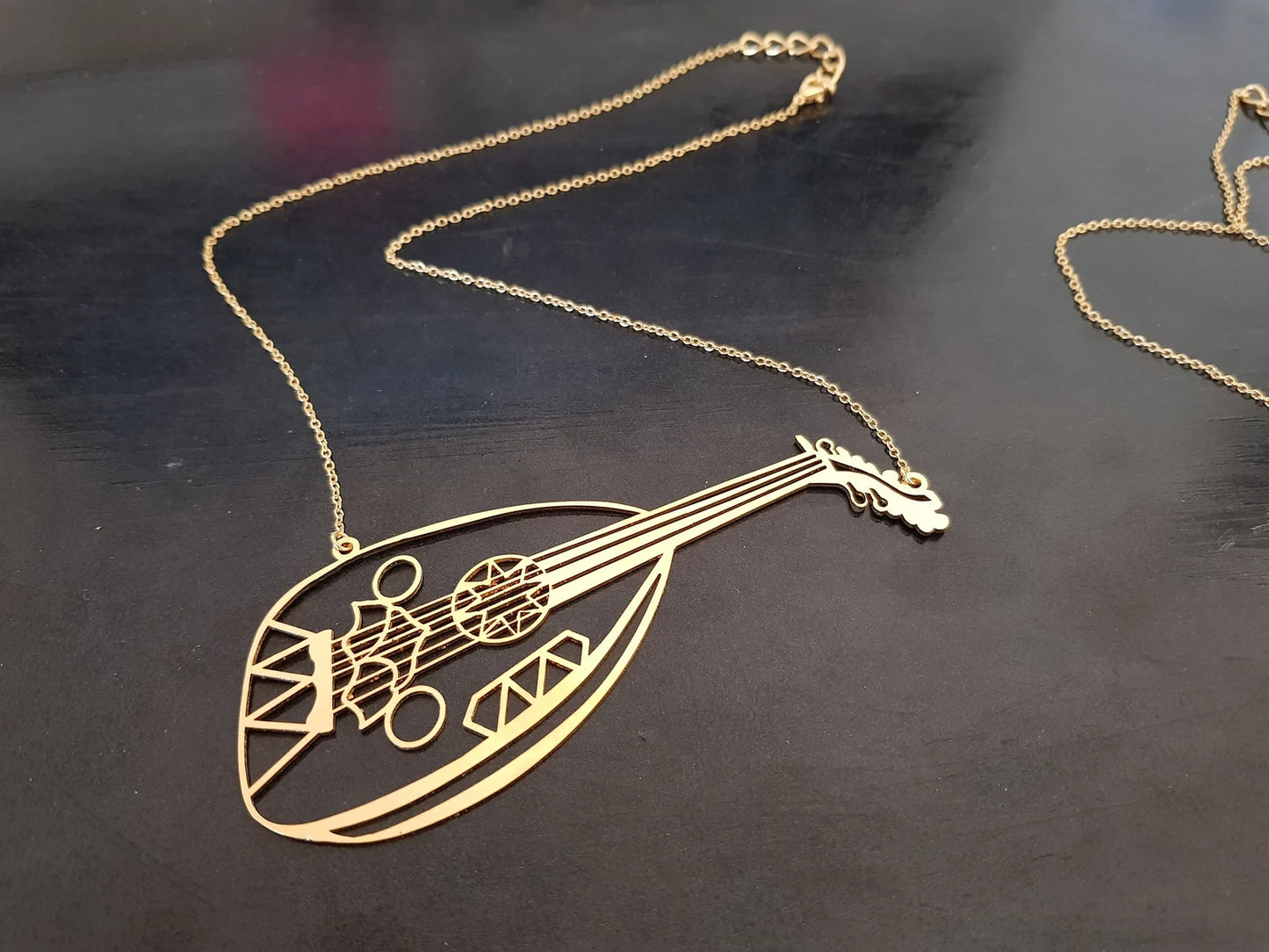 Oud Musical Instrument Golden Statement Necklace
