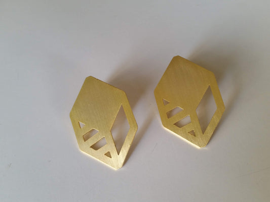 Cube Leaf Gold Brushed Earrings