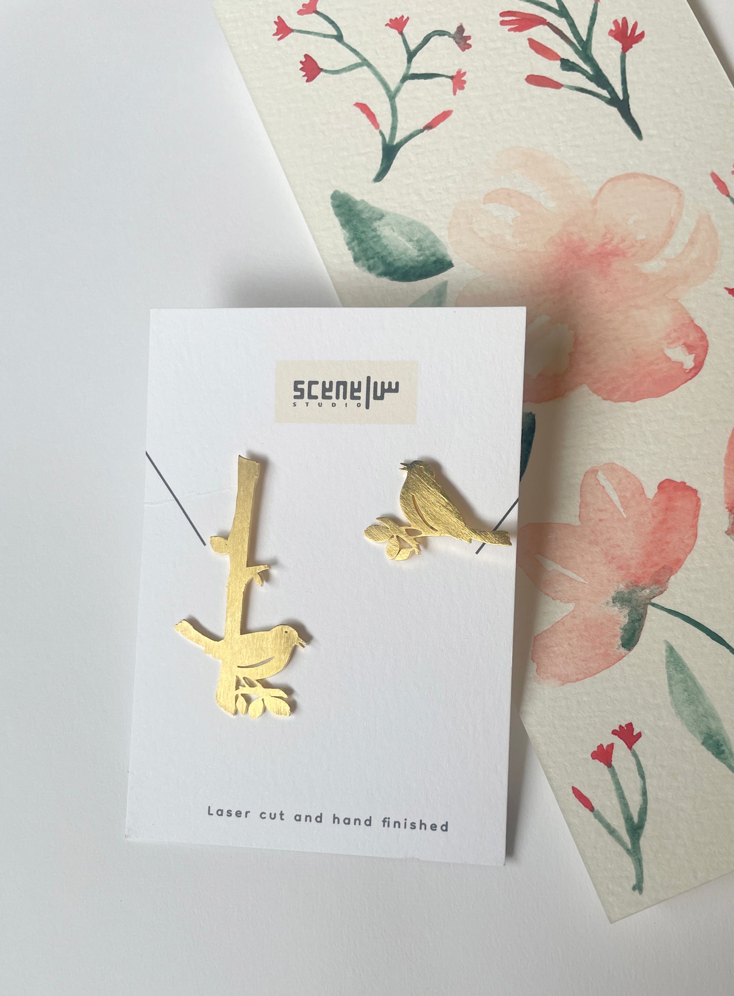 Small Bird on Branch Earrings