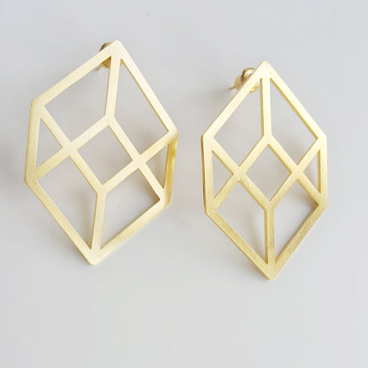 Cube Earrings Minimalist Gold Plated Dangling Earrings